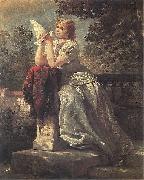 Wojciech Gerson Girl with a pigeon. Sweden oil painting artist